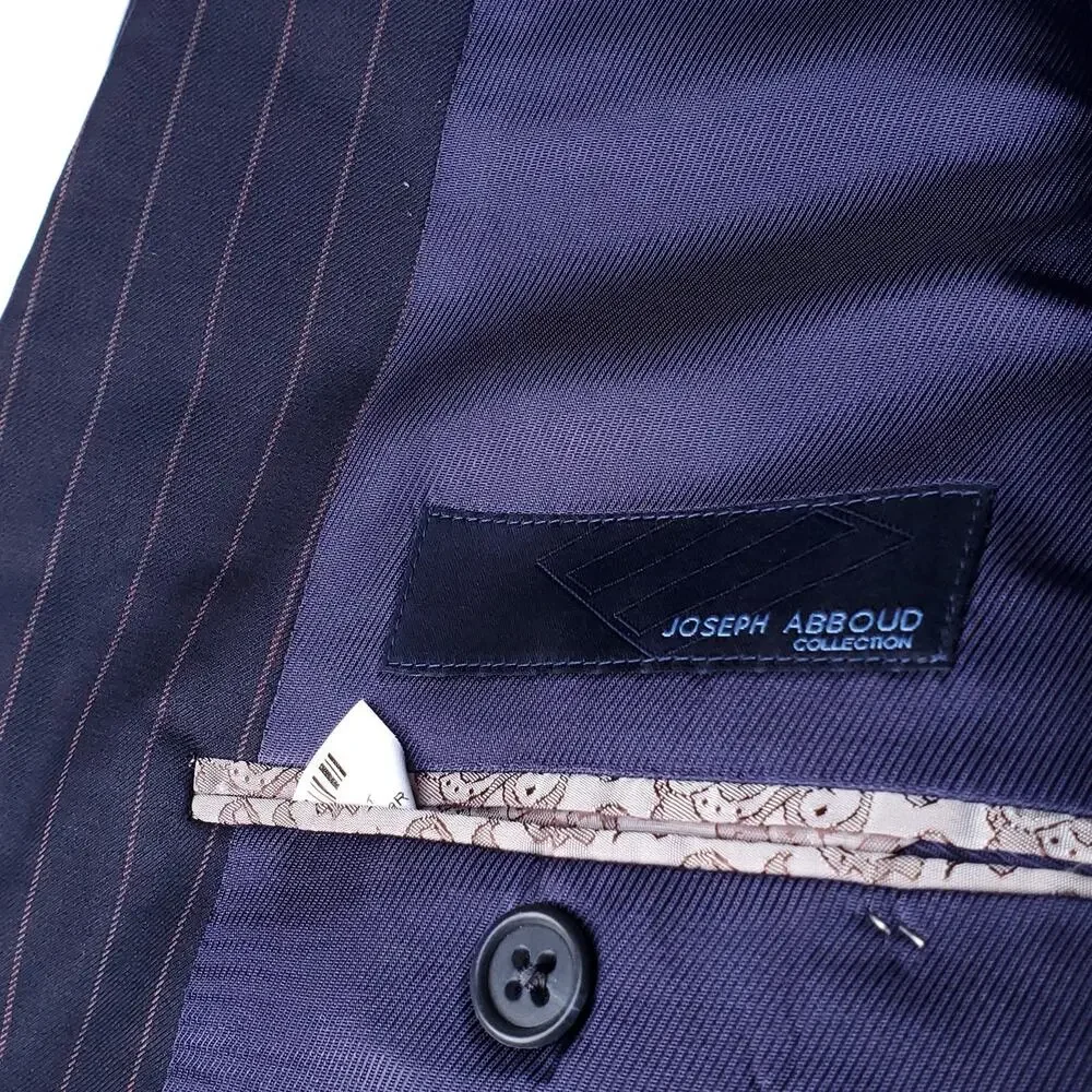 Joseph Abboud 2 Pc Suit Double Breasted Wool Navy Blue Pink Pinstripe 48R 40x28